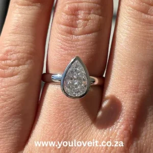 The Sterling Silver Bezel Setting 3.00 ct Pear Cut Engagement Ring