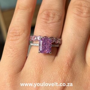 Sterling Silver Fancy Purple Radiant Cut 3.50ct Bridal Set with Half Eternity Band