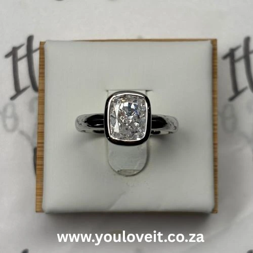 The Sterling Silver Bezel Setting 3.00 ct Elongated Cushion Cut Engagement Ring