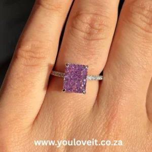 Sterling Silver Radiant Cut 3.50ct Fancy Purple Pave-Set Engagement Ring