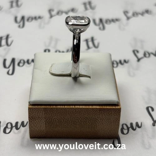 The Sterling Silver Bezel Setting 3.00 ct Elongated Cushion Cut Engagement Ring