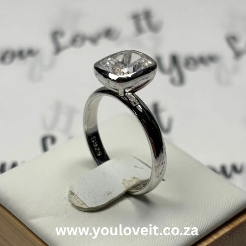The Sterling Silver Bezel Setting 3.00 ct Elongated Cushion Cut Engagement Ring