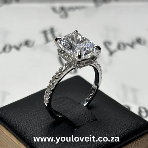 Sterling Silver Skinny Radiant Cut 5.00ct Iced Engagement Ring