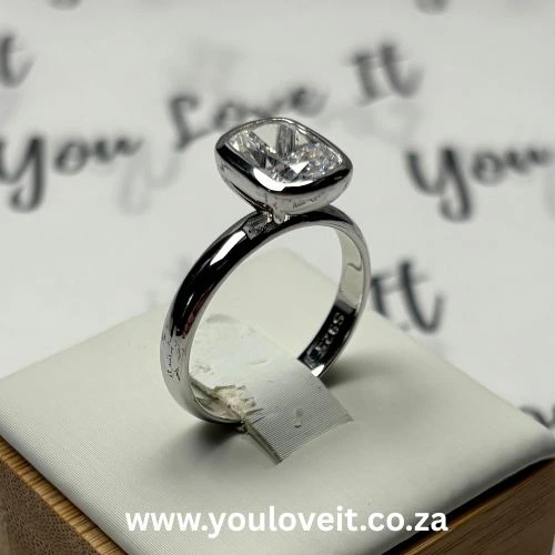 The Sterling Silver Bezel Setting 3.00 ct Elongated Cushion Cut Engagement Ring