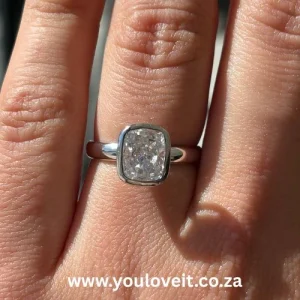 The Sterling Silver Bezel Setting 3.00 ct Elongated Cushion Cut Engagement Ring