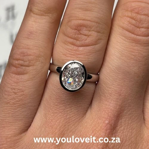 Sterling Silver Oval Cut 3.00 ct Bezel-Set Engagement Ring