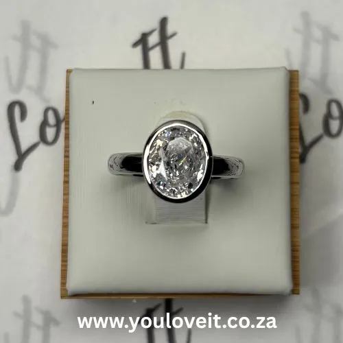 Sterling Silver Oval Cut 3.00 ct Bezel-Set Engagement Ring