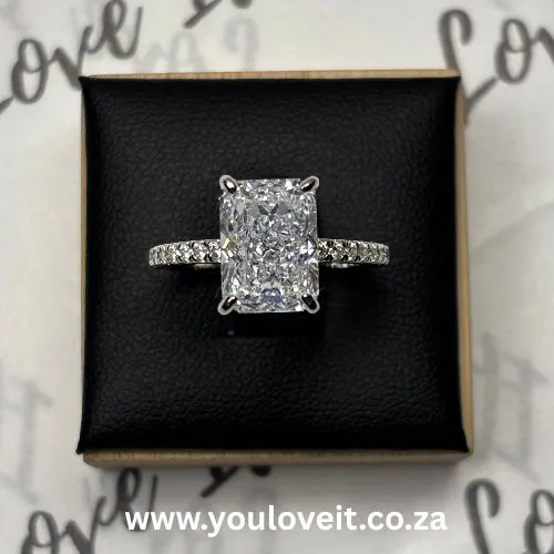 Sterling Silver Skinny Radiant Cut 5.00ct Iced Engagement Ring