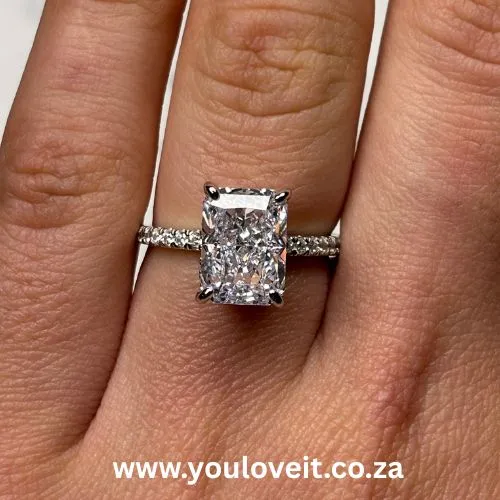 Sterling Silver Skinny Radiant Cut 5.00ct Iced Engagement Ring