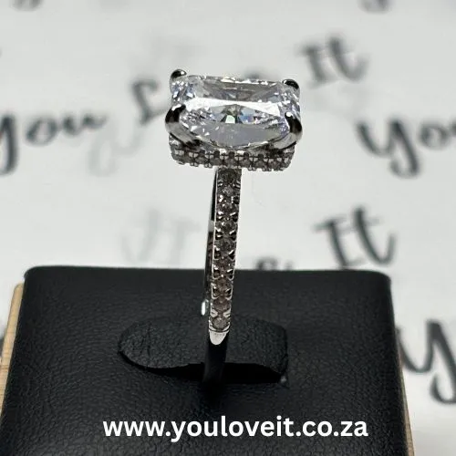 Sterling Silver Skinny Radiant Cut 5.00ct Iced Engagement Ring