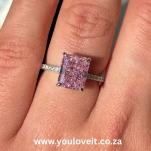 Sterling Silver Radiant Cut 3.50ct Fancy Pink Pave-Set Engagement Ring