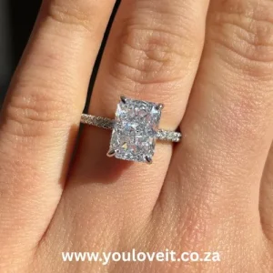 Sterling Silver Skinny Radiant Cut 5.00ct Iced Engagement Ring