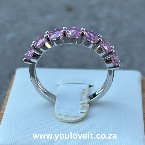 Sterling Silver 0.25 ct Round Cut Fancy Pink Half Eternity Band
