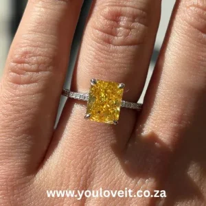Sterling Silver Radiant Cut 3.50ct Fancy Yellow Pave-Set Engagement Ring