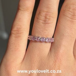Sterling Silver 0.25 ct Round Cut Fancy Pink Half Eternity Band