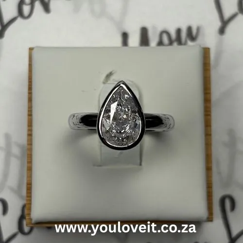 The Sterling Silver Bezel Setting 3.00 ct Pear Cut Engagement Ring