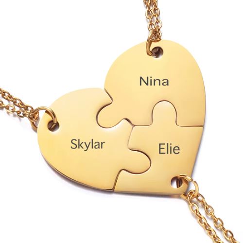 3 Part Heart Necklace (Free Engraving)